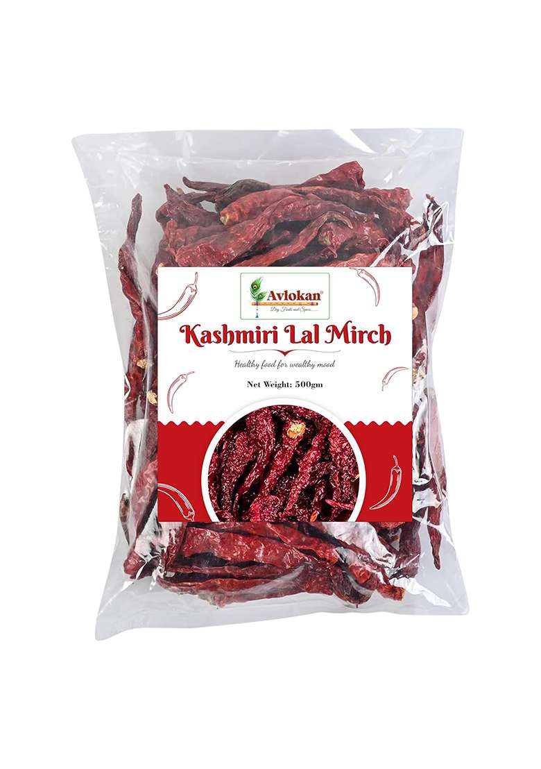 Avlokan Kashmiri Stemless Red Chilli 500 Gram- 100% Natural, Hot & Spicy Dried | Sabut Lal Mirch - Indya