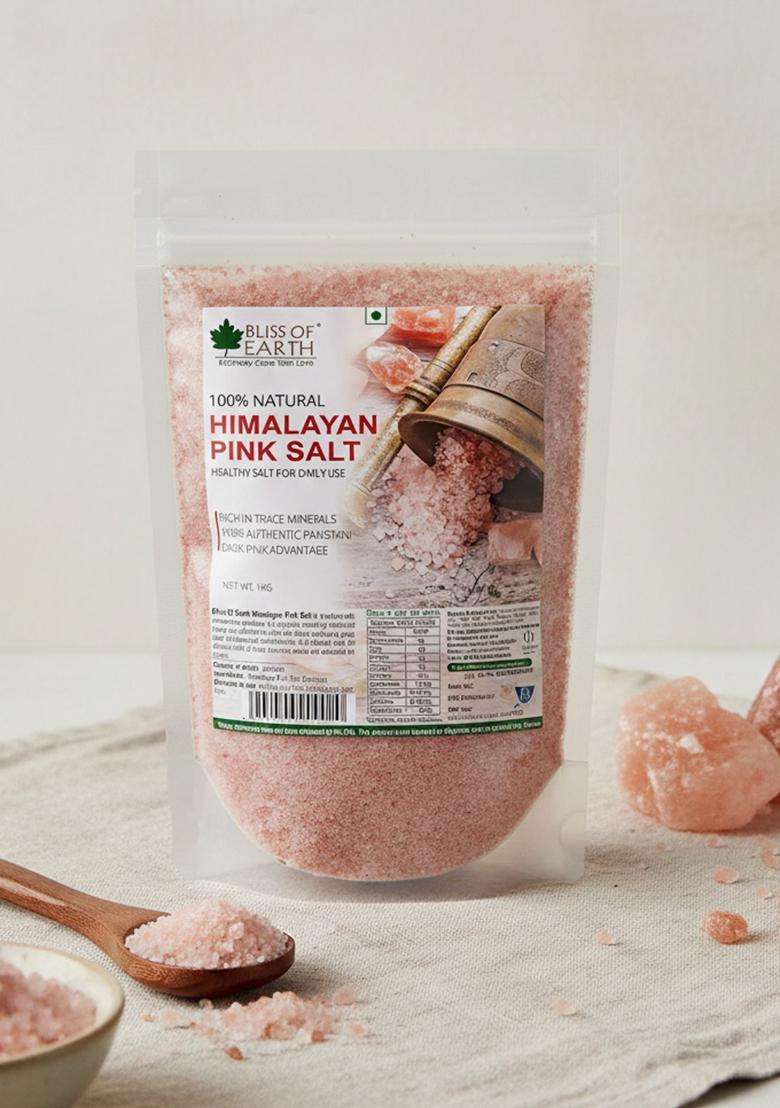 Bliss Of Earth 1Kg Pure Reguler Pakistani Himalayan Pink Salt Refill Pack Non Iodised For Weight Loss & Healthy Cooking, Natural Substitute White - Indya