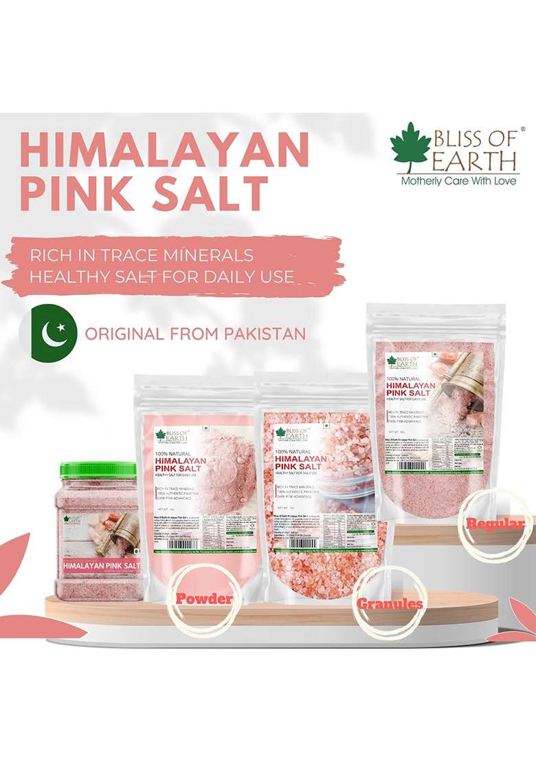 Bliss Of Earth 1Kg Pure Reguler Pakistani Himalayan Pink Salt Refill Pack Non Iodised For Weight Loss & Healthy Cooking, Natural Substitute White - Indya