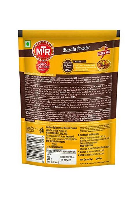Mtr Spicy Sambar Powder | Traditional Masalas Authentic With A Twist 200G