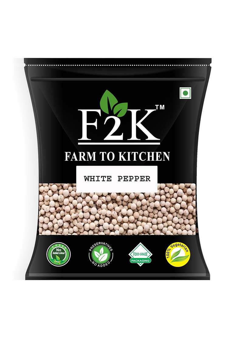 F2K Farm To Kitchen White Pepper Whole 250G - Sabut Safed Mirch, The Secret Weapon For Creamy Sauces And Smooth Mashes, Unlock Digestive Harmony & Antioxidant Power - Indya