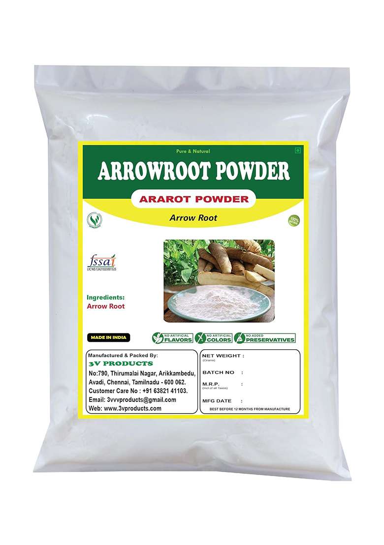 3V Products Arrowroot Powder 50Gm | Ararot Arrow Root For Gravy, Puddings, Soups, Bread - Indya