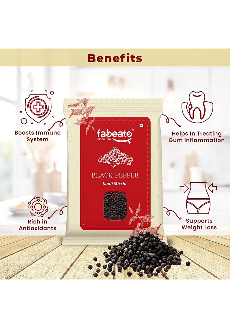 Fabeato Whole Black Pepper 100 Gram|Kali Mirch|Ultra-Pure & Finely Ground| Aromatic, Premium With Bold Flavor Rich Aroma