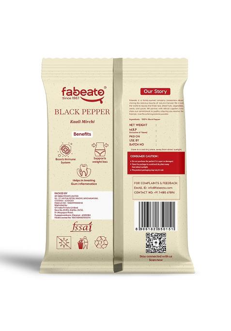 Fabeato Whole Black Pepper 100 Gram|Kali Mirch|Ultra-Pure & Finely Ground| Aromatic, Premium With Bold Flavor Rich Aroma