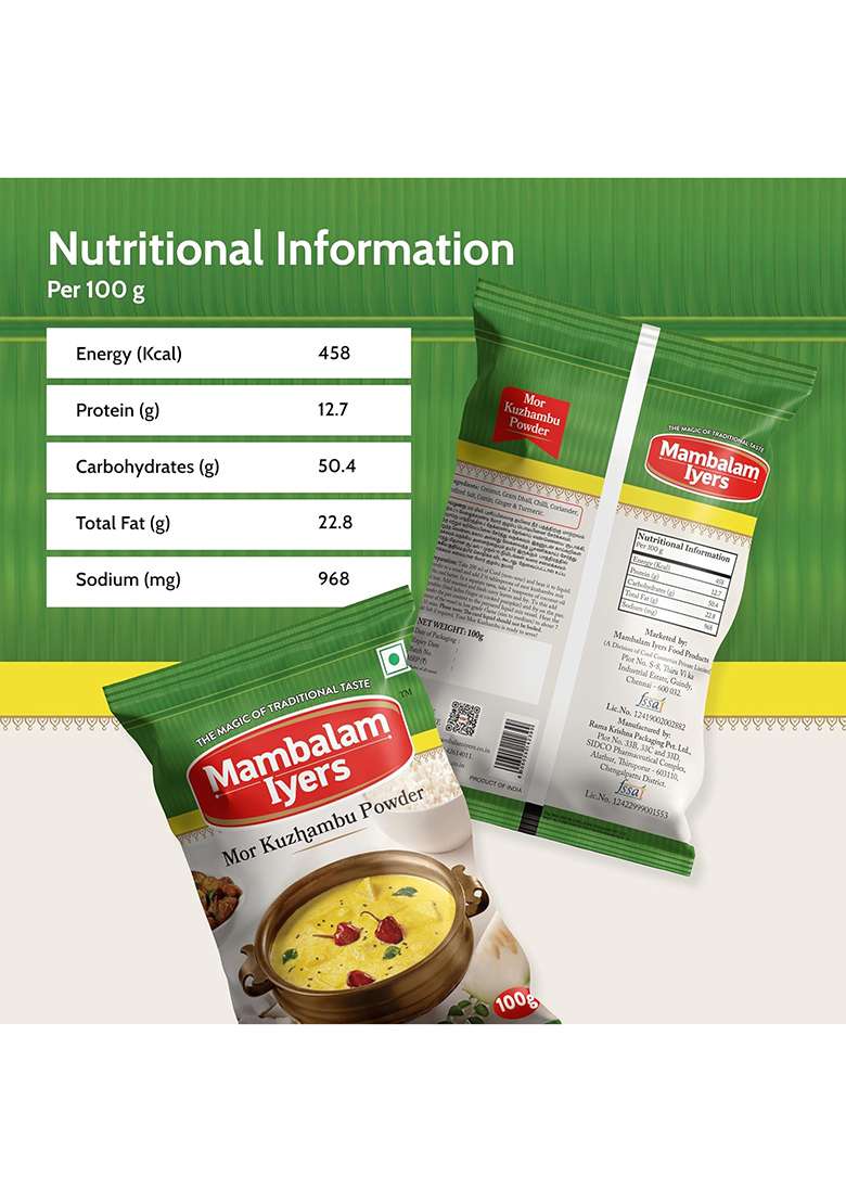 Mambalam Iyers Mor Kuzhambu Powder 100G Pouch | Instant South Indian Yogurt Curry Masala - Indya