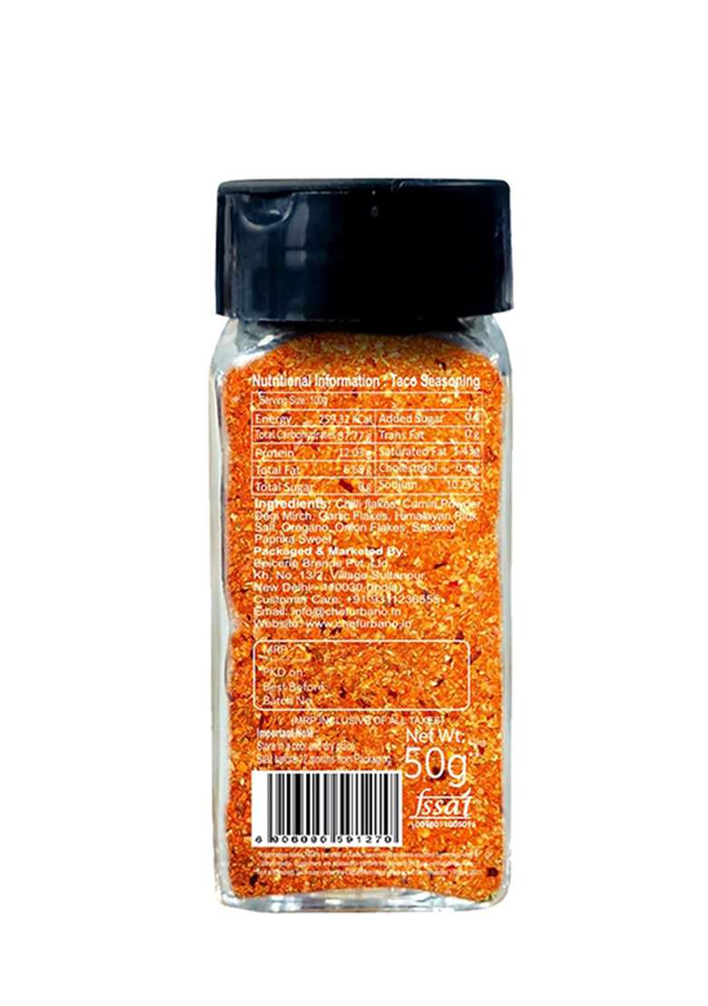 Chef Urbano Taco Seasoning Sprinkler 50G | For Taco, Enchilada & Burrito Premium Herbs Spices Blend With Authentic Mexican Flavours Zero Added Colours, Fillers, Additives Preservatives Vegan - Indya