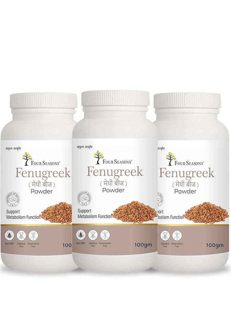 Four Seasons Methi/Fenugreek Seed Powder 100Gm | Natural & Edible For Hair, Skin Health Nourishment Rich In Protein Fiber Pack Of 3