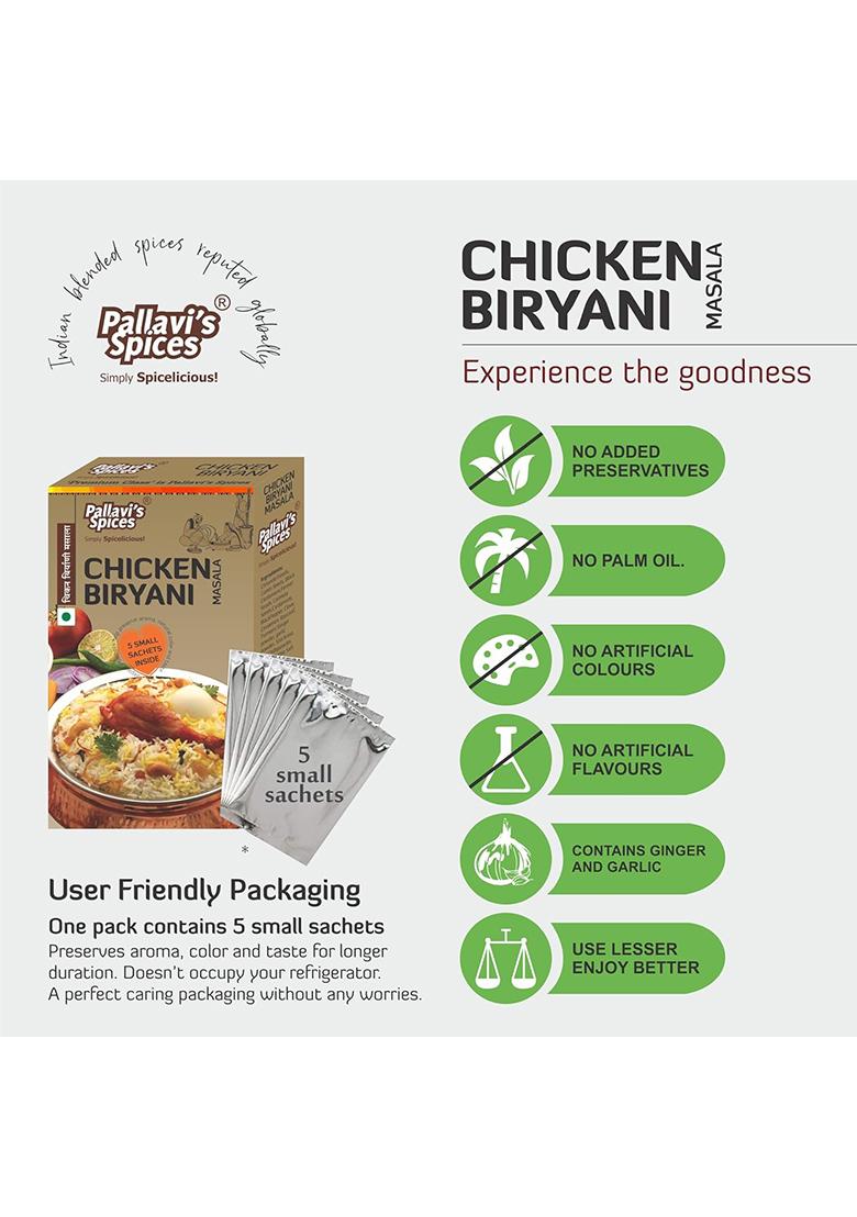 Pallavi'S Spices Chicken Biryani Masala | Tasty Spice Blend/Powder 5 Separate Small Sachets Of 10G In Every Pack 50G (Pack 4)