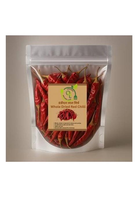 Organic Nature Live Nutfy Dandi Wali Sabut Laal Mirch | Premium Whole Red Chillies With Stem Sun-Dried Guntur & Mathania For Authentic Flavor (200G)