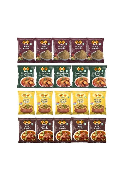 Gm Foods Meat, Chicken, Biryani Masala & Garam 20G Each (Pack Of 20) | Spicy Aromatic Blend Authentic Indian Spices For Curries, Rice Non-Veg Recipes