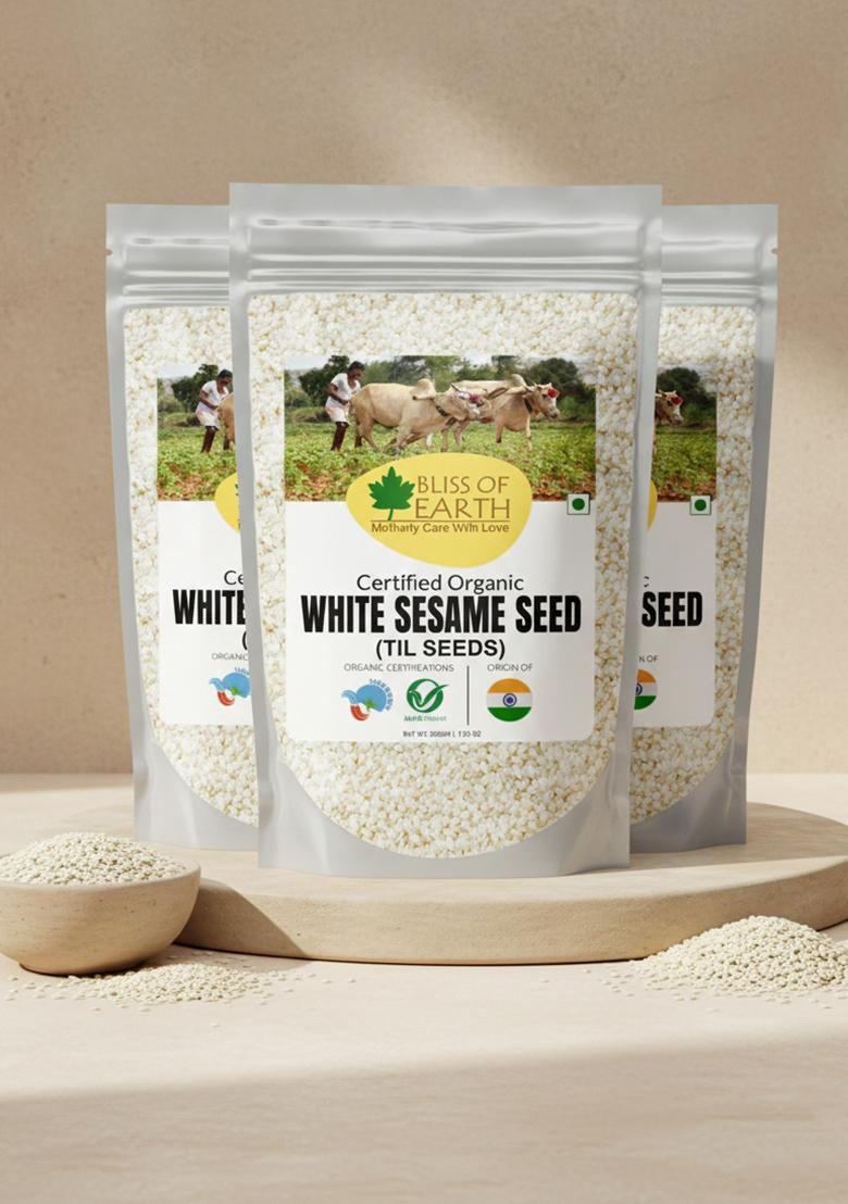 Bliss Of Earth Usda Organic Sesame Seeds 3X200 Gm White For Eating, Raw Til