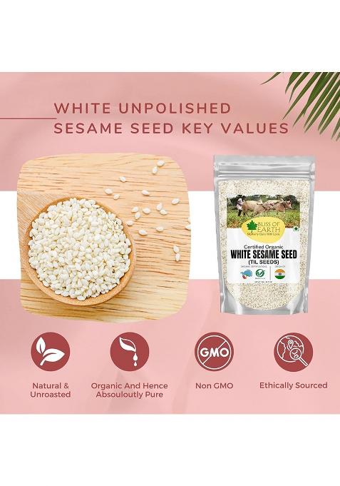 Bliss Of Earth Usda Organic Sesame Seeds 3X200 Gm White For Eating, Raw Til