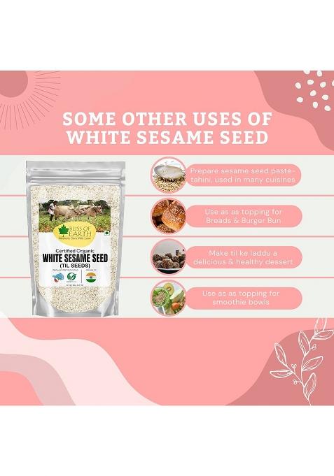 Bliss Of Earth Usda Organic Sesame Seeds 3X200 Gm White For Eating, Raw Til