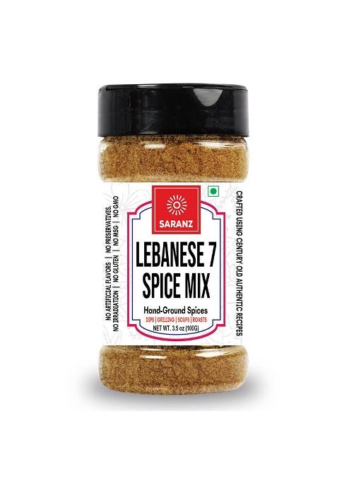 Saranz Lebanese 7 Spice Mix Jain Exotic Seasoning | Batata Harra Masala Perfect For Snacks, Appetizers, Savouries, Main Dishes Aromatic And Flavoured Vegan Middle East Seasonings -100 Grams