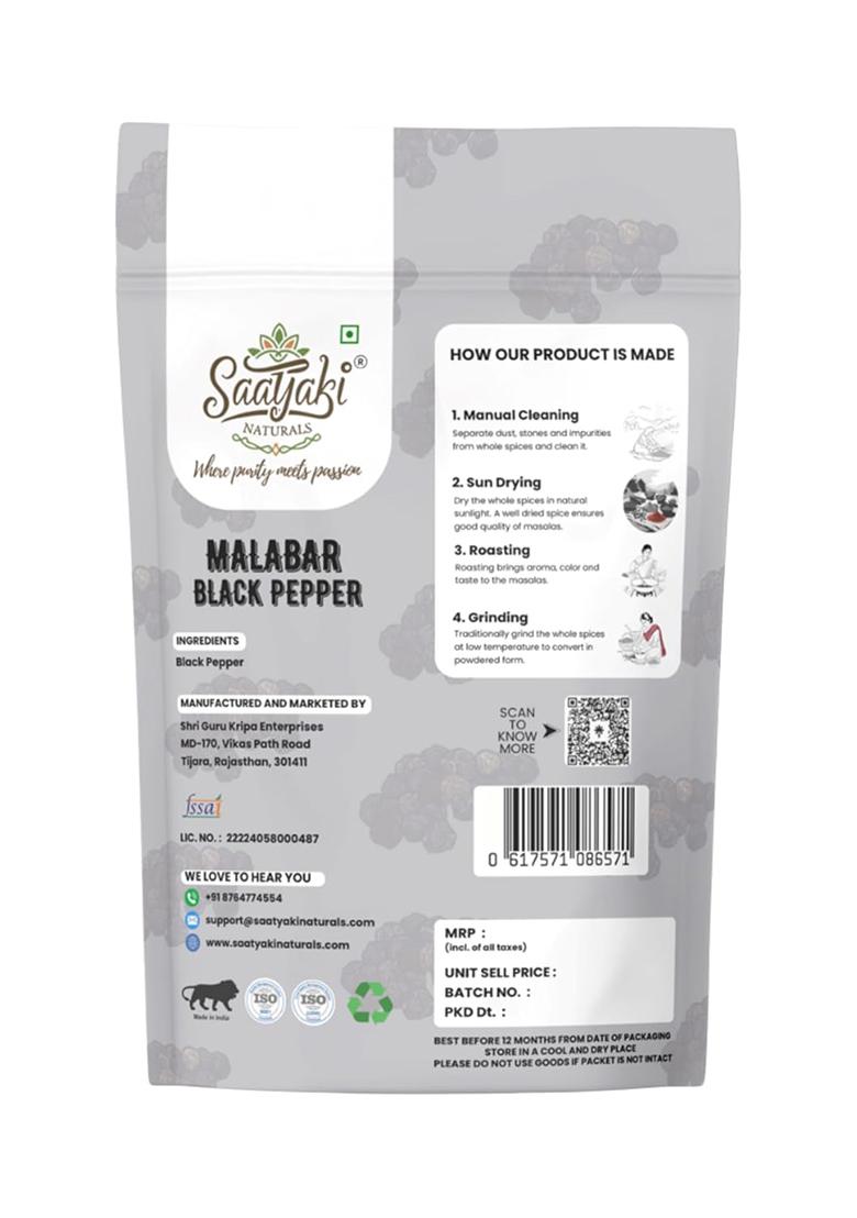 Saatyaki Naturals Malabar Black Pepper Fresh & 100% Natural For Cooking Seasoning (100Gm)
