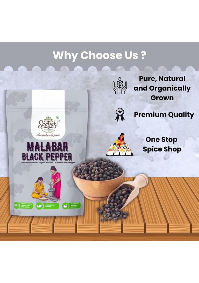 Saatyaki Naturals Malabar Black Pepper Fresh & 100% Natural For Cooking Seasoning (100Gm)