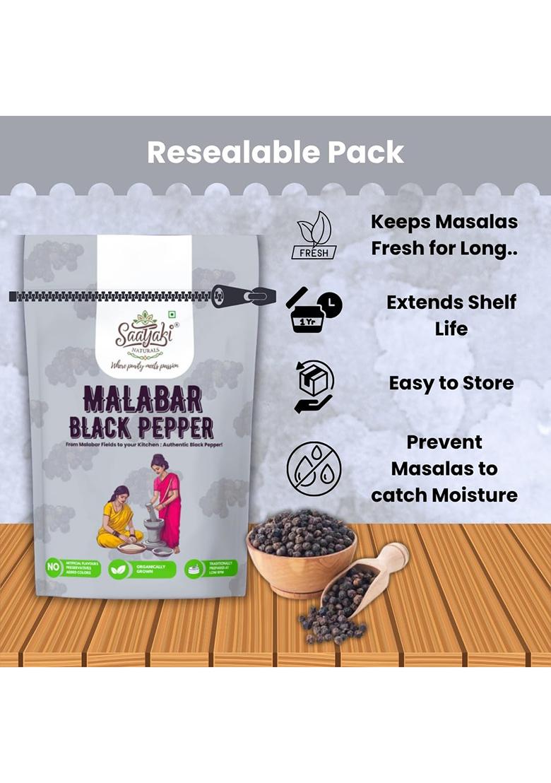 Saatyaki Naturals Malabar Black Pepper Fresh & 100% Natural For Cooking Seasoning (100Gm)