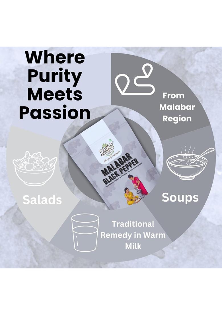 Saatyaki Naturals Malabar Black Pepper Fresh & 100% Natural For Cooking Seasoning (100Gm)