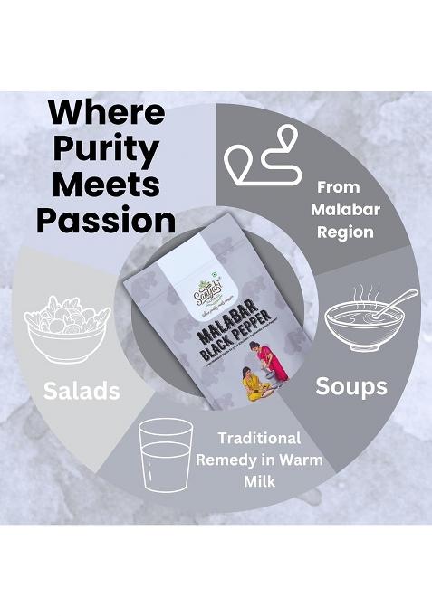 Saatyaki Naturals Malabar Black Pepper Fresh & 100% Natural For Cooking Seasoning (100Gm)