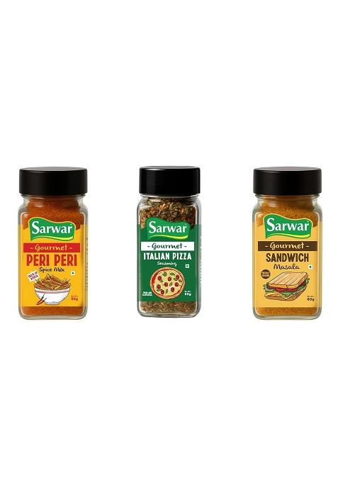 Sarwar Seasoning Combo Peri 50G, Italian Pizza 60G & Sandwich Masala | Spices For Pizza, Sandwiches, Fries Snacks Multipurpose Spice Mix Pack