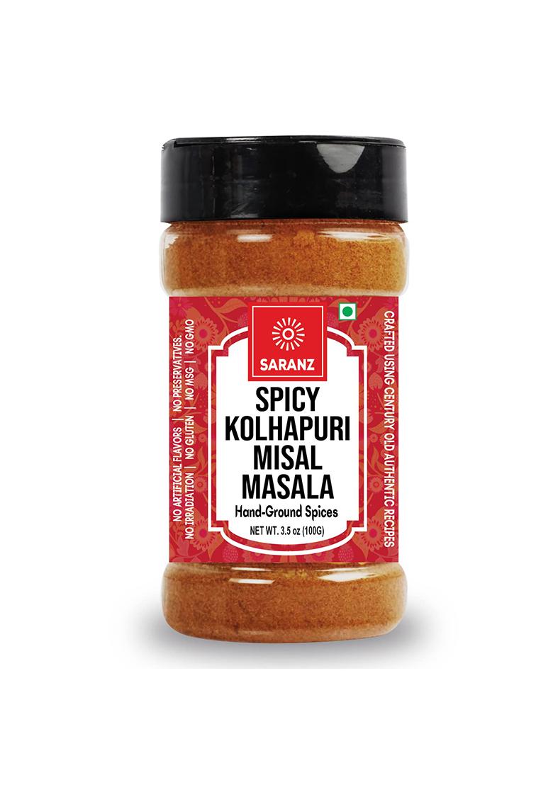 Saranz Spicy Kolhapuri Misal Masala Perfect For Cooking, Ready To Use Made With Dried Red Chilies, Cumin, Coriander Seeds, Black Pepper, Cloves, Cardamom|Kolhapuri Used In Pav, Veg Kohlapuri, Usal, Paneer Kohlapuri -100 Grams Sprinkler Jar