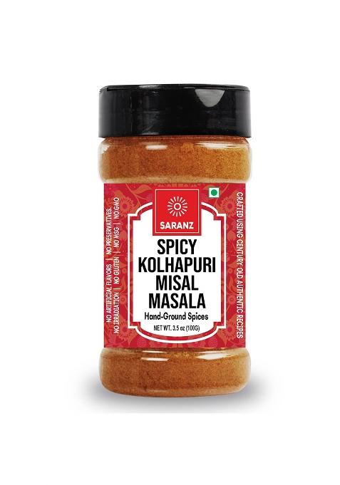 Saranz Spicy Kolhapuri Misal Masala Perfect For Cooking, Ready To Use Made With Dried Red Chilies, Cumin, Coriander Seeds, Black Pepper, Cloves, Cardamom|Kolhapuri Used In Pav, Veg Kohlapuri, Usal, Paneer Kohlapuri -100 Grams Sprinkler Jar