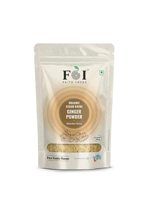 Faithfoods Organic Ginger Powder 100G | Assam Karbi Adaraka Churna Sonth For Cooking, Tea & Immunity Recipes Reduces Muscle Soreness Improves Appetite Pure Exotic Flavour
