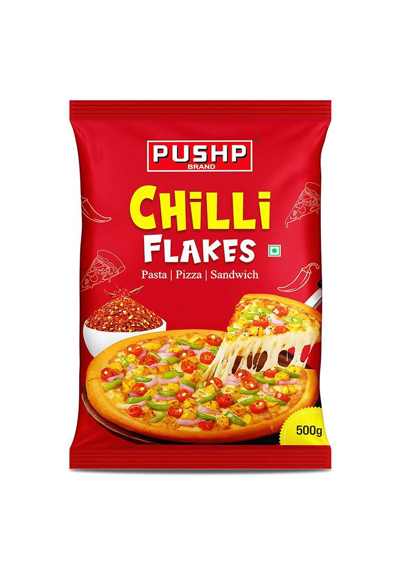 Pushp Brand Chilli Flakes | 500G Pouch Premium Spicy Seasoning For Pizza, Pasta & Cooking Toppings (Pack Of 1) - Indya