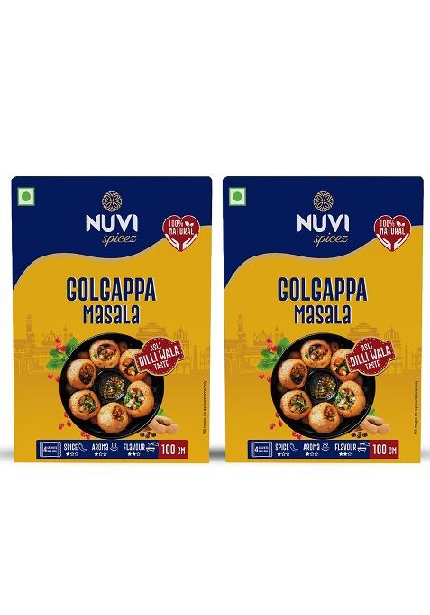 Nuvi Spicez Golgappa Masala | Pani Puri Powder 100% Natural & Premium Indian Spices Authentic Delhi Street Style Flavour Tangy Spicy Water For Golgappa/Pani Pack Of 2 (200Gm)