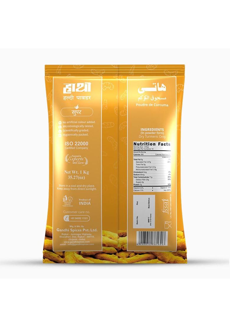 Hathi Masala Turmeric Powder Super, 1 Kg | High Curcumin Content Haldi Immunity Booster Unprocessed Traditionally Grown Directly Sourced With No Added Flavours And Colours