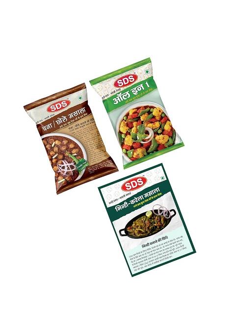 Sds Masala Combo - Pack Of 3 |1X All In One 50G + 1X Bhindi Karela Chana/Choley 70G | No Preservatives, Artificial Colors Spices For Daily Use