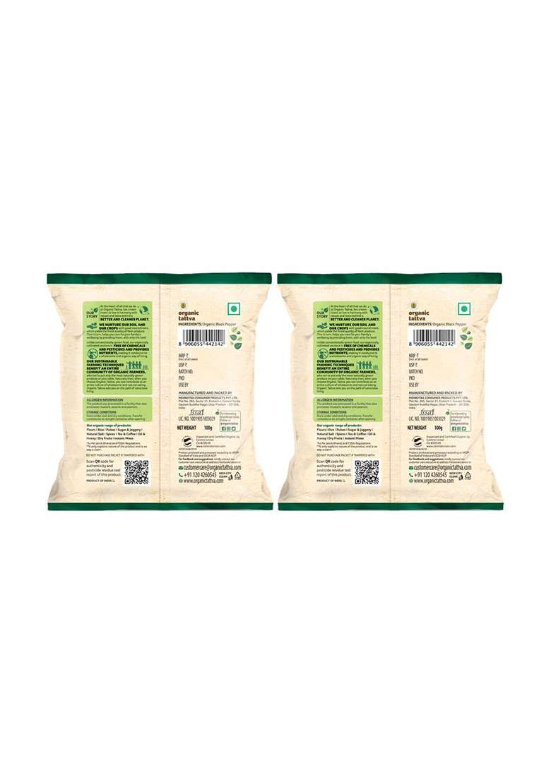 Organic Tattva Tattva, Black Pepper (Kali Mirch) Whole/Sabut- 200 Gram | 100% Vegan, Gluten Free And No Additives - Indya