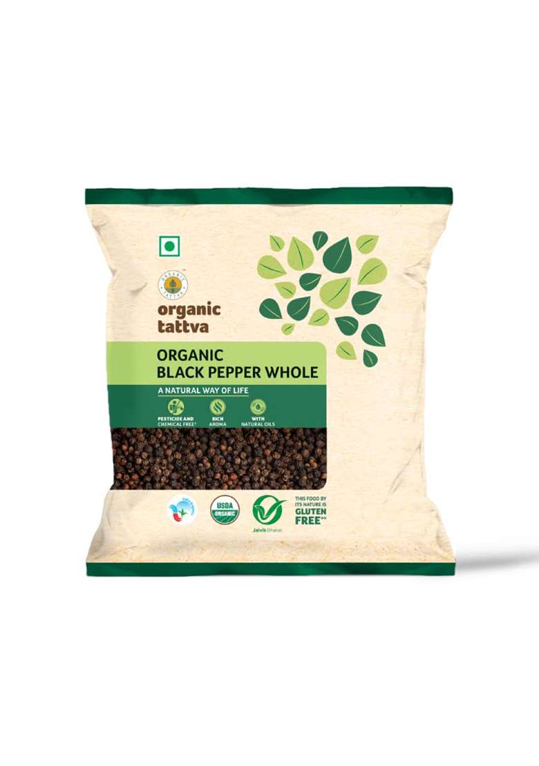 Organic Tattva Tattva, Black Pepper (Kali Mirch) Whole/Sabut- 200 Gram | 100% Vegan, Gluten Free And No Additives - Indya