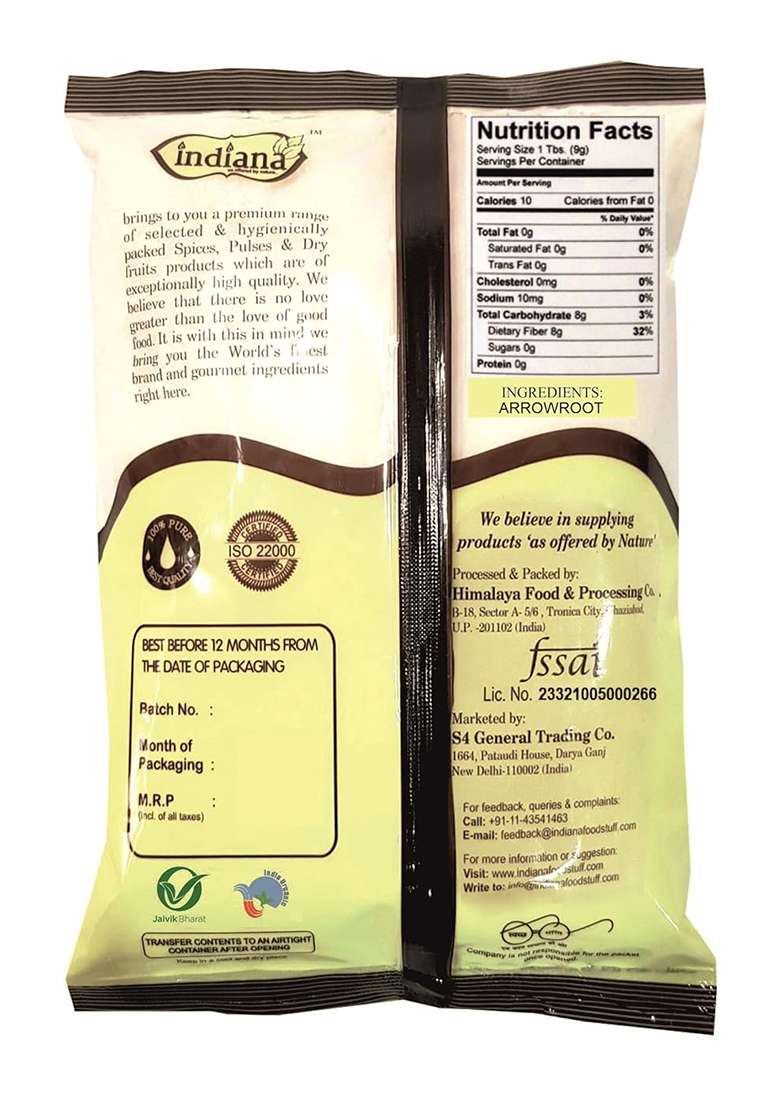Indiana As Offered By Nature Natural Pure And Raw Arrowroot Powder For Gravy, Puddings, Soups, Bread More | Arrow Root Powder/Flour (250Gm) - Indya