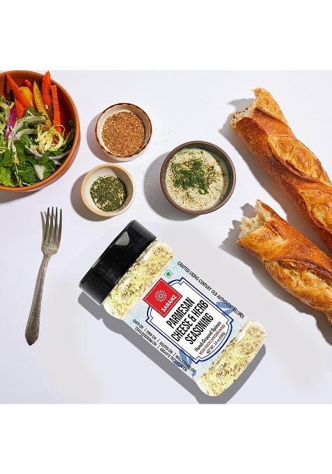 Saranz Parmesan Cheese & Herb, Falafel Exotic Adobo Seasoning ( Combo Pack Of 3 ) Made With Fresh Herbs | Used Meat, Tofu, Veggies, Pizza, Pasta Etc Making Delicious Cheesey Snacks Naturally Picked Spices 100 Gm Sprinkler Jar