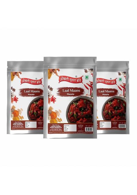 Okhli Musal Brand Authentic Rajasthani Laal Maas Meat/Mutton Curry Masala|Laal Mans/Red Mutton/Laal Maans|Whole Spices Blend With Tradit Reservatives(No Added Colors) 240Gm(Pack Of 3X 80Gm)