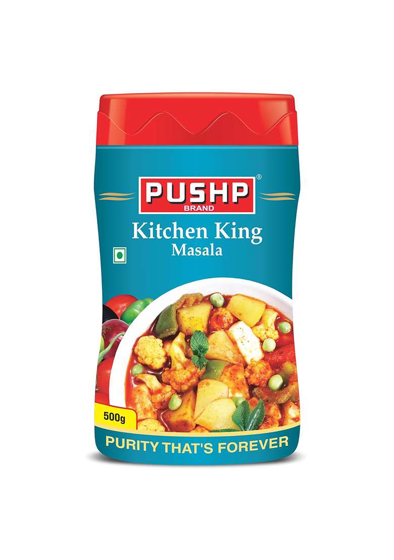 Pushp Brand Kitchen King Jar (500Gram Pack Of 1) - Anise, Bay, Caraway, Cardamom, Cinnamon, Cumin, Fennel, Fenugreek, Garlic, Ginger, Mint, Turmeric, Powder - Indya