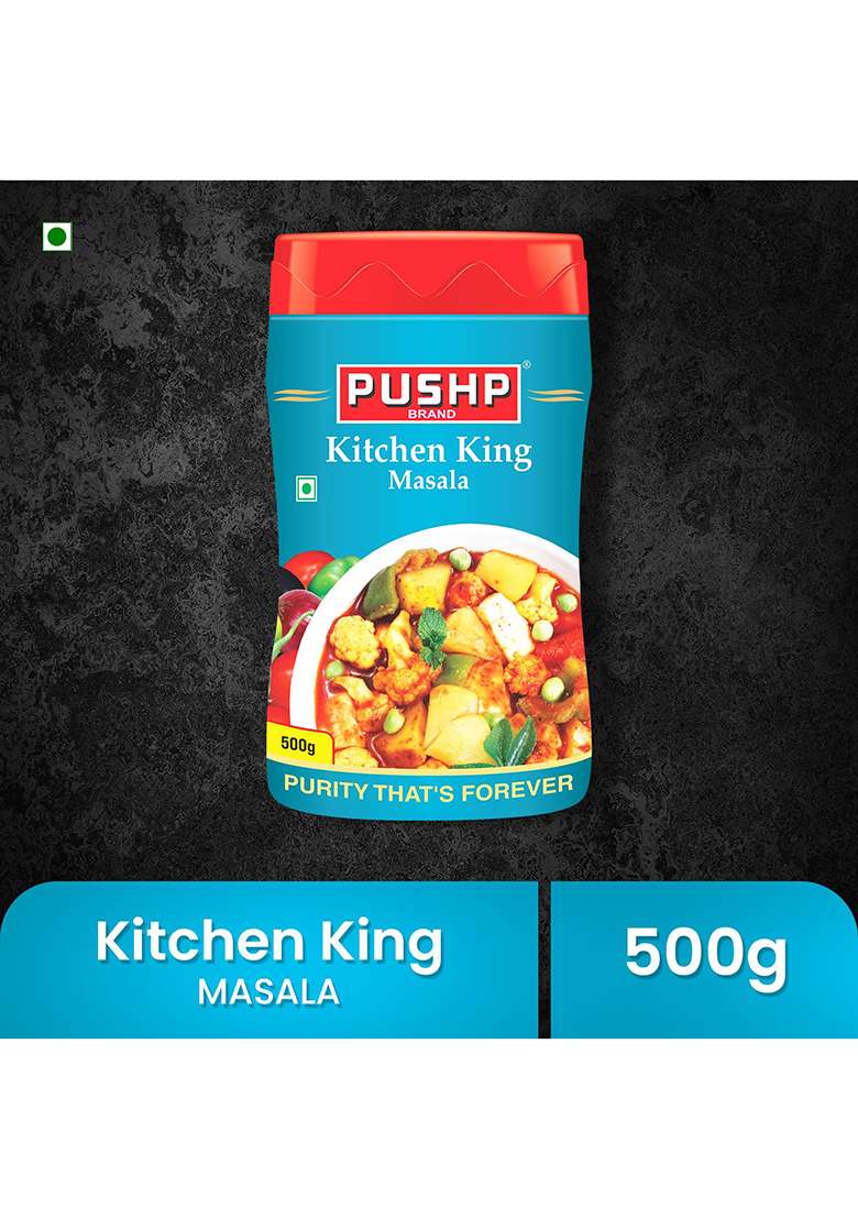 Pushp Brand Kitchen King Jar (500Gram Pack Of 1) - Anise, Bay, Caraway, Cardamom, Cinnamon, Cumin, Fennel, Fenugreek, Garlic, Ginger, Mint, Turmeric, Powder - Indya
