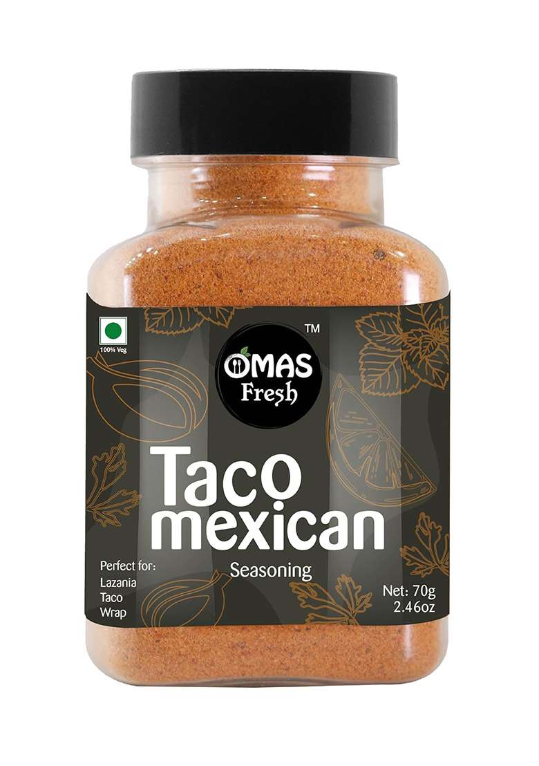 Omas Fresh Taco Mexican Seasoning 70G Perfect For Pizza, Pasta, Spaghetti, Bruschetta, Minestrone Soup | & Flavourful Zero Added Colours, Fillers, Additives Preservatives Cholesterol Free, Trans Fat-Free - Indya