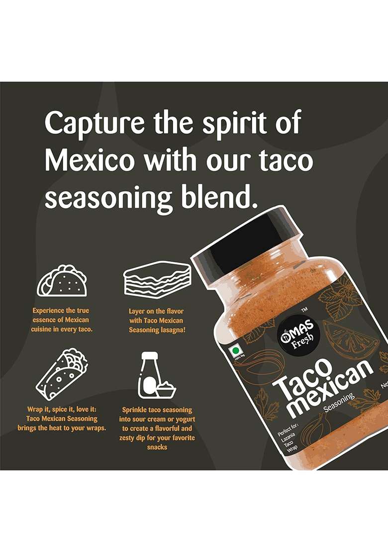 Omas Fresh Taco Mexican Seasoning 70G Perfect For Pizza, Pasta, Spaghetti, Bruschetta, Minestrone Soup | & Flavourful Zero Added Colours, Fillers, Additives Preservatives Cholesterol Free, Trans Fat-Free - Indya
