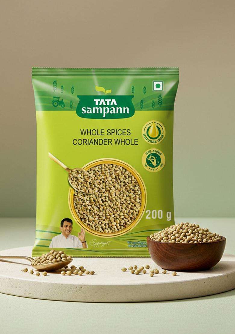 Tata Sampann Coriander Whole (Dhaniya), Spices, Natural Oils*, Rich Aroma, 200G - Indya