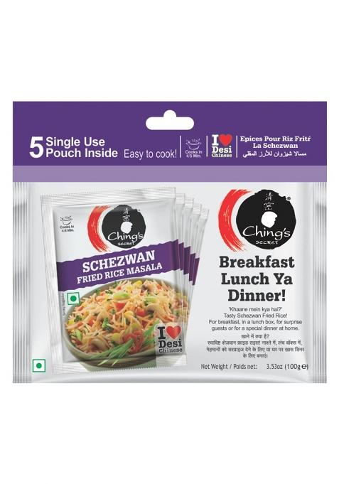 Ching'S Secret Ching S Desi Chinese Schezwan Fried Rice Masala, 100G, Authentic Flavour, Easy To Cook, Meal Kit, Cooks In 4/5Mins, 1 Pouch Serves 4, Pack Of 5 Single Use Pouches