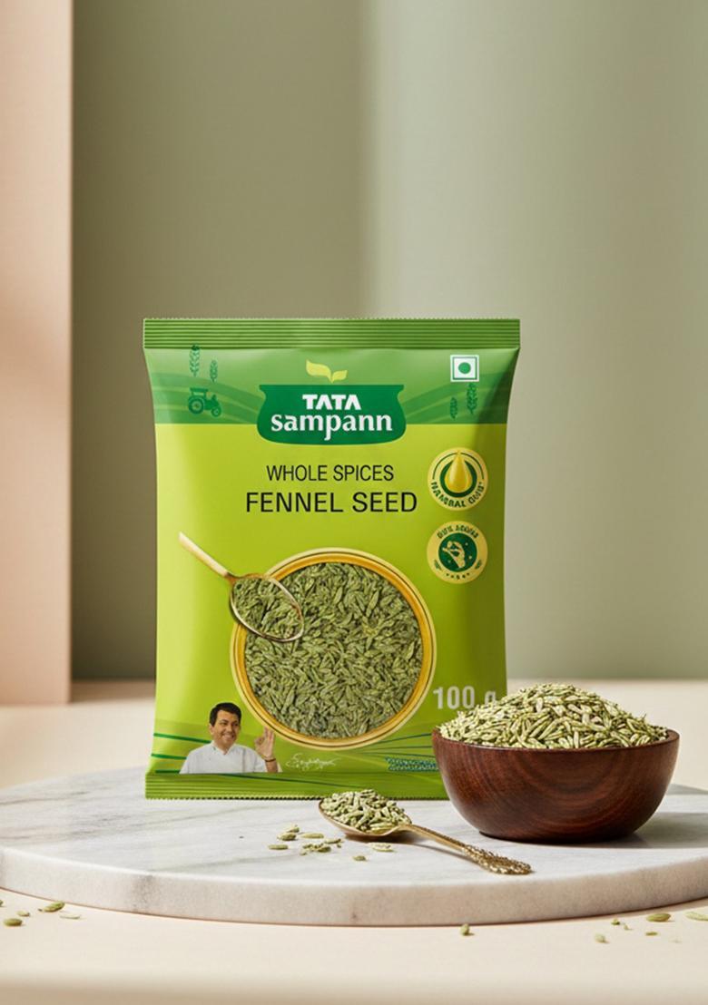 Tata Sampann Fennel Seed (Saunf), Whole Spices, Natural Oils*, Rich Aroma, 100G