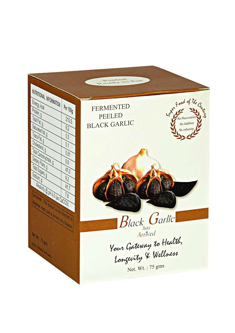 Black Garlic - Ready To Eat Peeled Cloves; Fermented, Non-Pungent & Great Taste 75 Gms Pack. - Indya