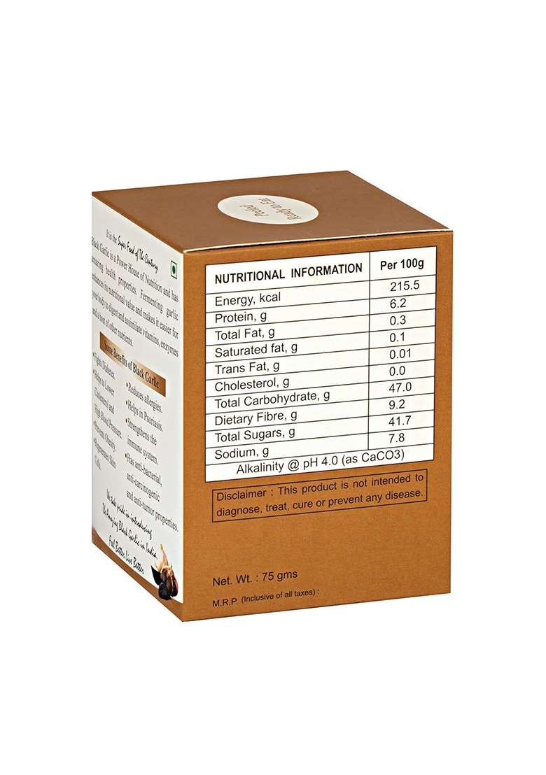 Black Garlic - Ready To Eat Peeled Cloves; Fermented, Non-Pungent & Great Taste 75 Gms Pack. - Indya