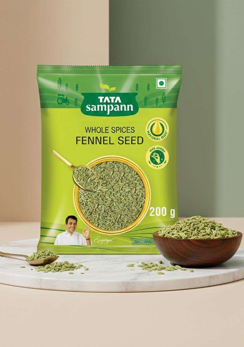 Tata Sampann Fennel Seed (Saunf), Whole Spices, Natural Oils*, Rich Aroma, 200G - Indya