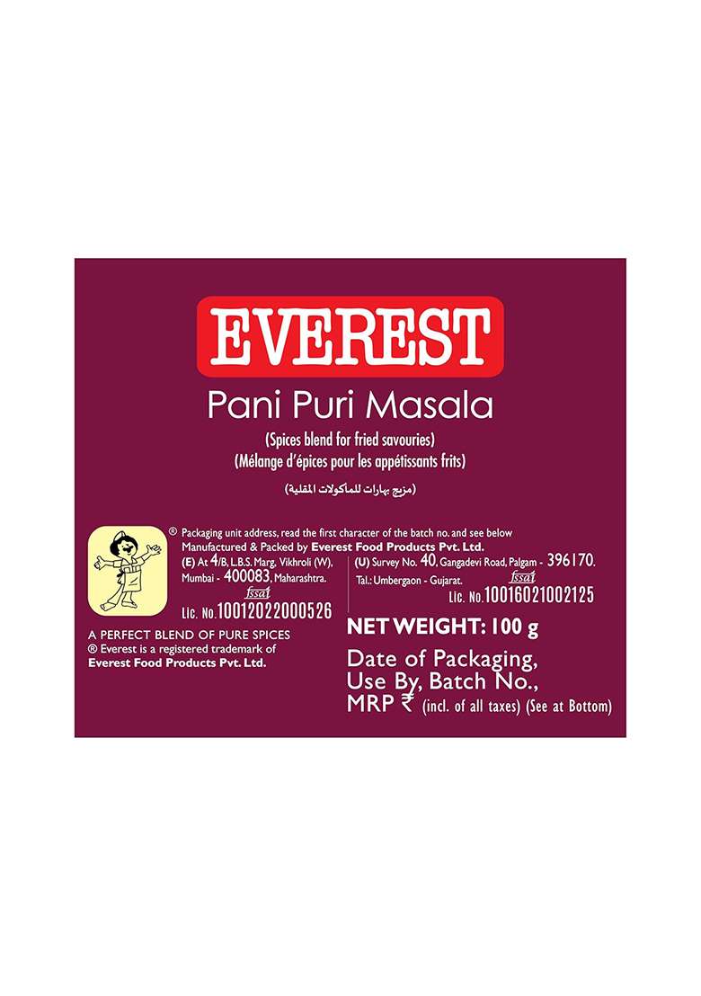 Everests Everest Pani Puri Masala, 100G. - Indya