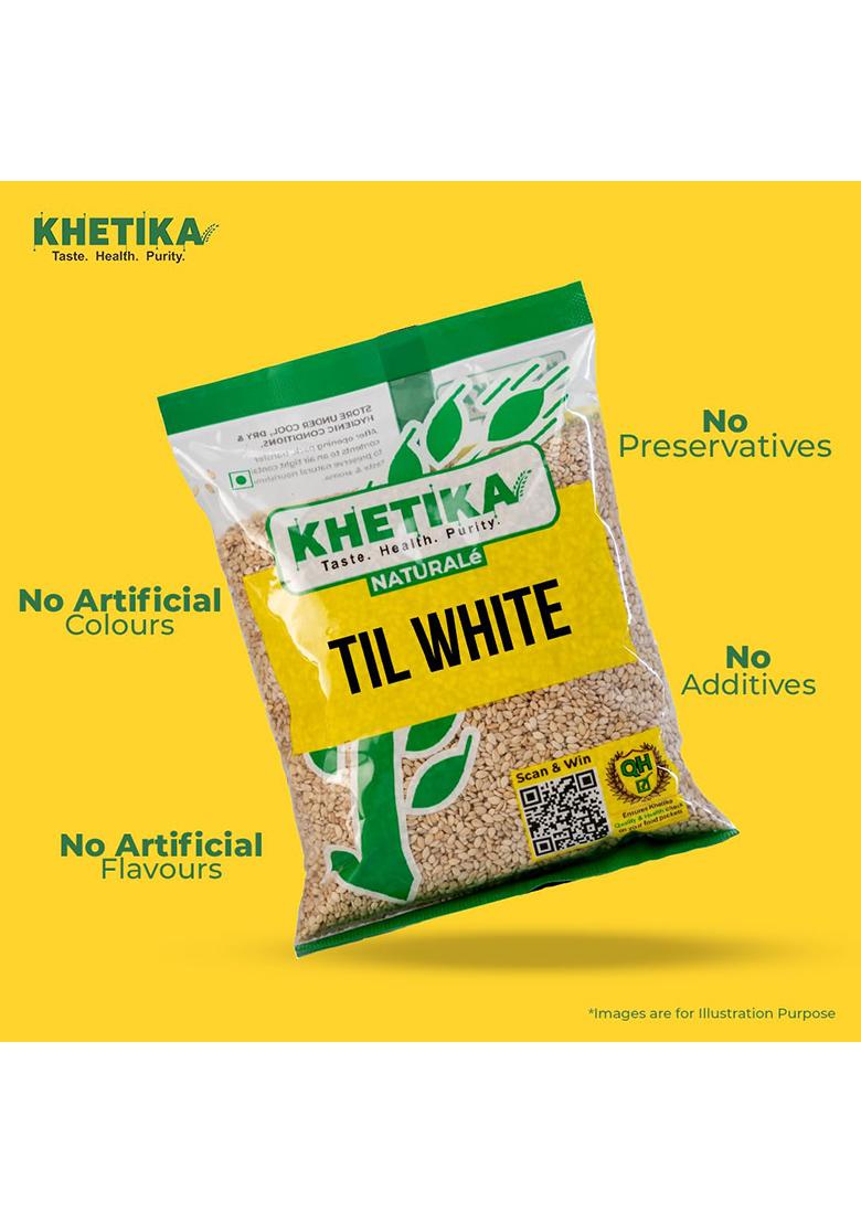 Khetika Natruale White Til 100G | Whole Sesame Seeds Excellent Source Of Minerals Vegan Hygienically Packed Preservatives Free