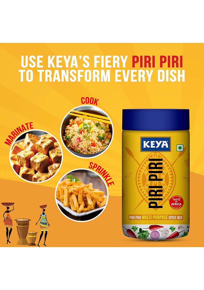 Keya Piri | Peri Exotic Spice Mix Multi-Purpose Seasoning Zero Artifical Colours No Added Msg Instant |Marinade Mix, Dip Sprinkler| Perfect For Fries, Sweet Corn, Makhana, Papad, Khichdi| 90G/100G
