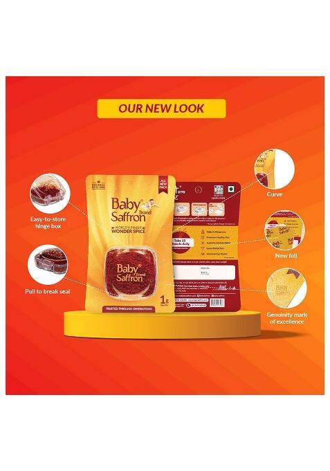 Baby Brand Saffron Saffron/Kesar/Kumkuma Puvvu 1Gm, World'S Finest Wonder Spice, Iso Certified (Grade 1, A++++), Red Gold Threads Of Kashmiri For Healthy Skin, Anixety Relief, Menstrual Comfort, Cooking & Sweets, Pooja Tilak.